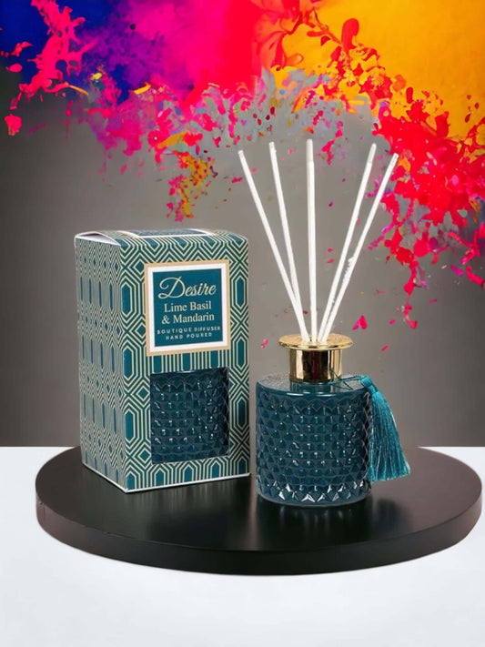 An exquisite design Lime Basil And Mandarin Reed Diffuser by The Soap Gal x on a white background.