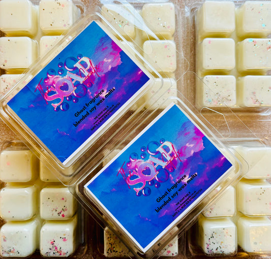 Plastic packages of Spirit Perfume Inspired Soy Wax Melts with colorful labels and fragrant aroma by The Soap Gal x.