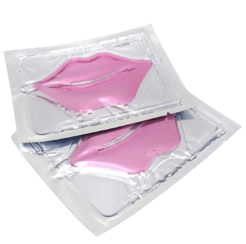 Two sealed lip-shaped collagen gel packs by The Soap Gal x.
