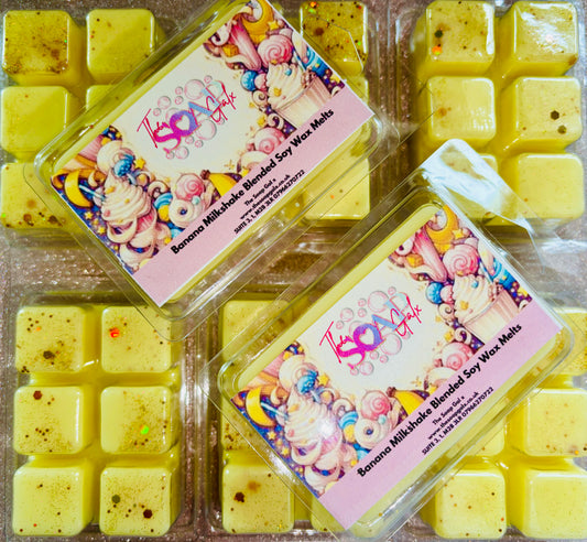 Packaged The Soap Gal x Banana Milkshake Wax Melt scented soy candle wax displayed with a colorful label.