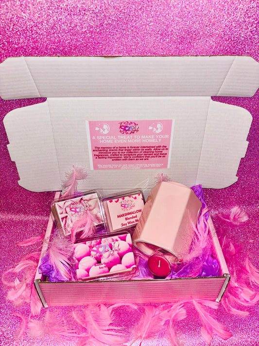A Premium Wax Melt & Wax Warmer Starter Kit by The Soap Gals, filled with a variety of pink wax melts.