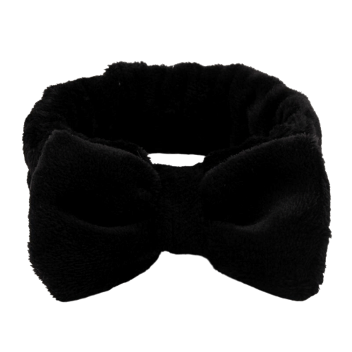 Black Big Fluffy Headband with a comfortable elastic material, isolated on a green background by The Soap Gal x.