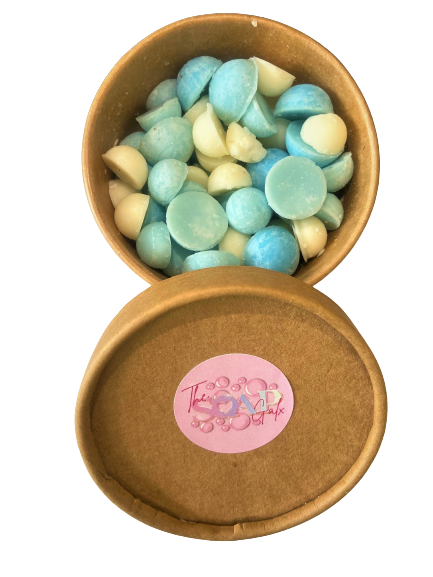 Blue and white gummy bear Wax Melt Scoopies 460g in a box from The Soap Gal x.