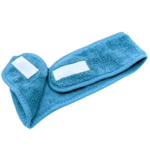 A Spa Facial Super Soft Make Up Velcro Closure Stretch Towel Headband with a white stripe on it by The Soap Gal.